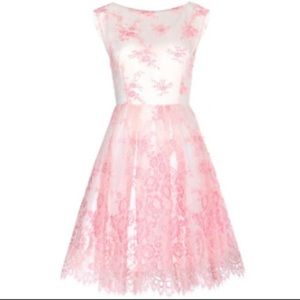 Alice & Olivia neon pink and white lace dress